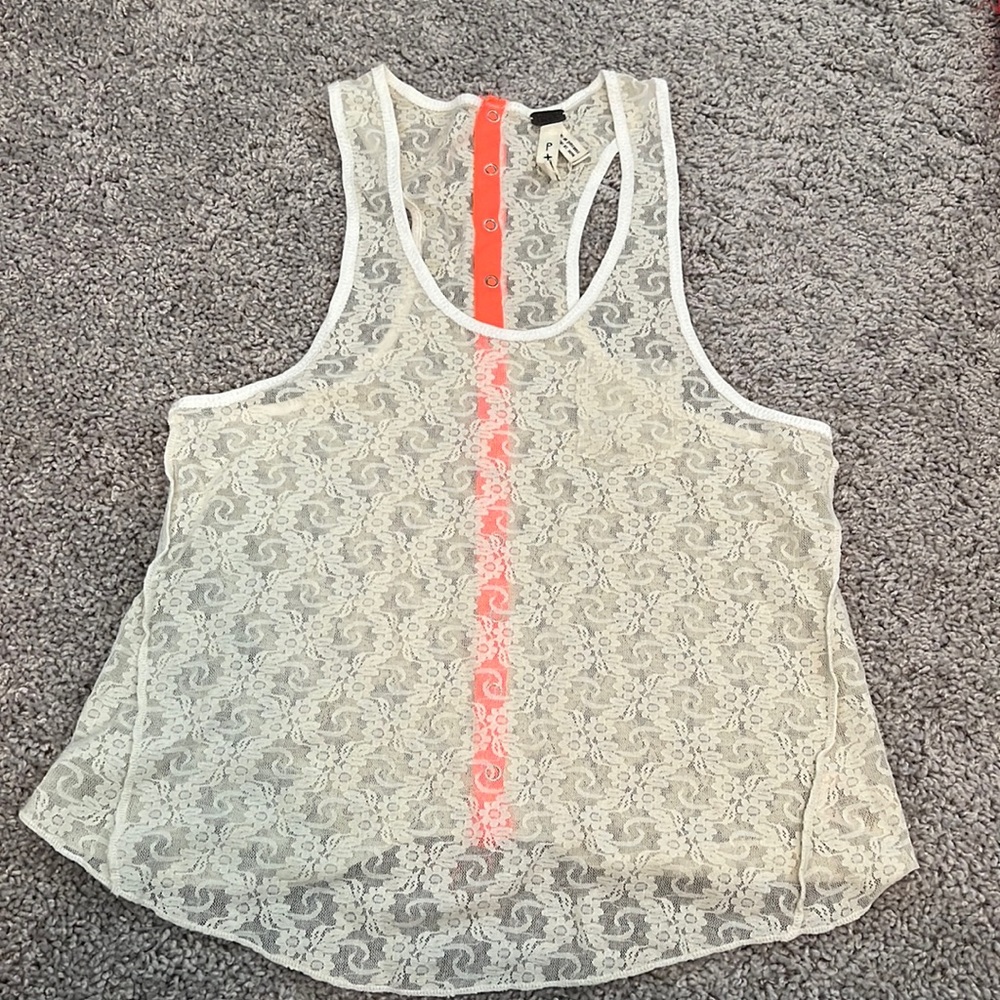 Free People Cream & Neon Contrast Lace Tank Top size SM